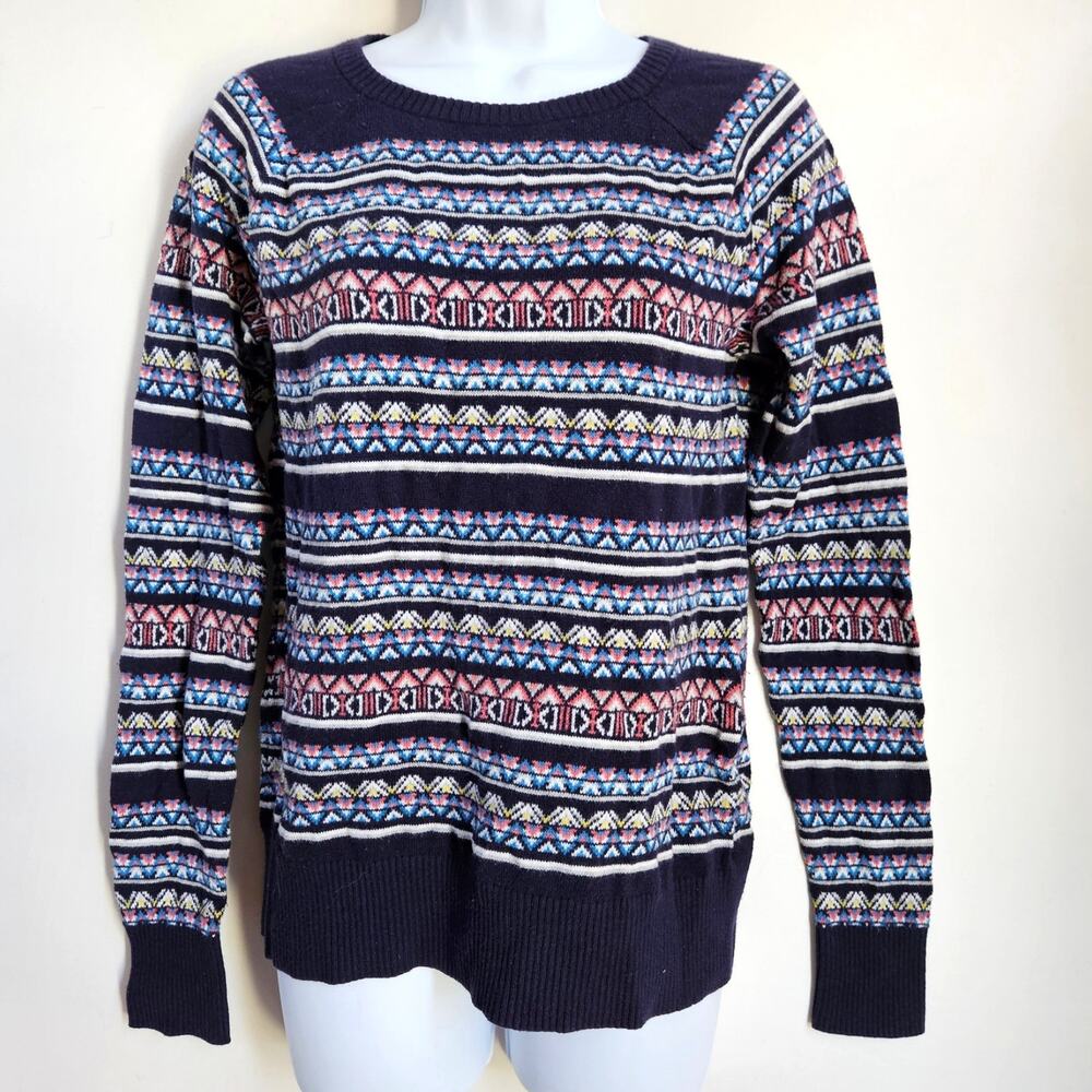 Vintage Merona Women's‎ Knit Sweater Size L Dark Blue Fair Isle Pattern Holiday